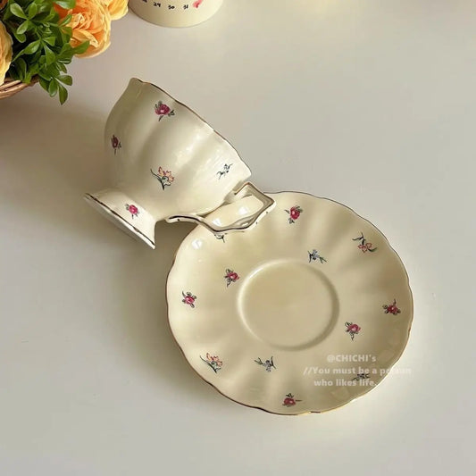 Ceramic Tea Cups Plate Set Exquisite Afternoon Tea Coffee Cup Cream Color High Beauty Household Mug Birthday Gift 250ml