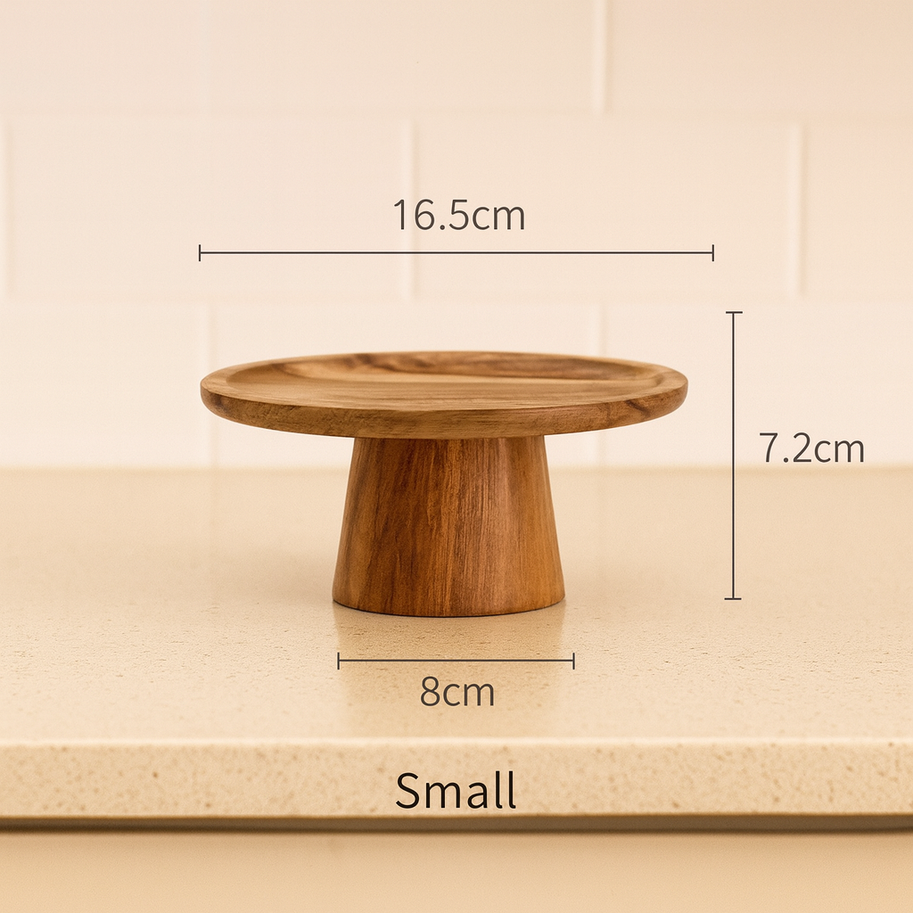 KEMORELA High Stand Wooden Cake Plate Creative Food Serving Trays Eco Natural Wood Dessert Fruit Snack Tray Home Decor