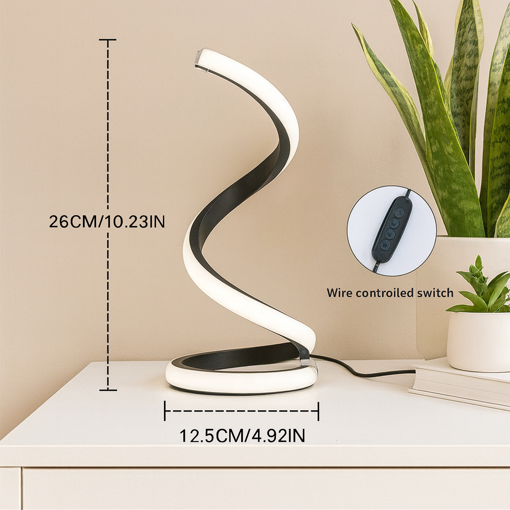 2025 New Modern spiral serpentine desktop LED desk lamp three-speed dimming USB button switch bedroom decorative desk lamp