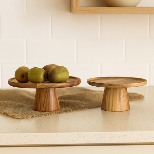 KEMORELA High Stand Wooden Cake Plate Creative Food Serving Trays Eco Natural Wood Dessert Fruit Snack Tray Home Decor