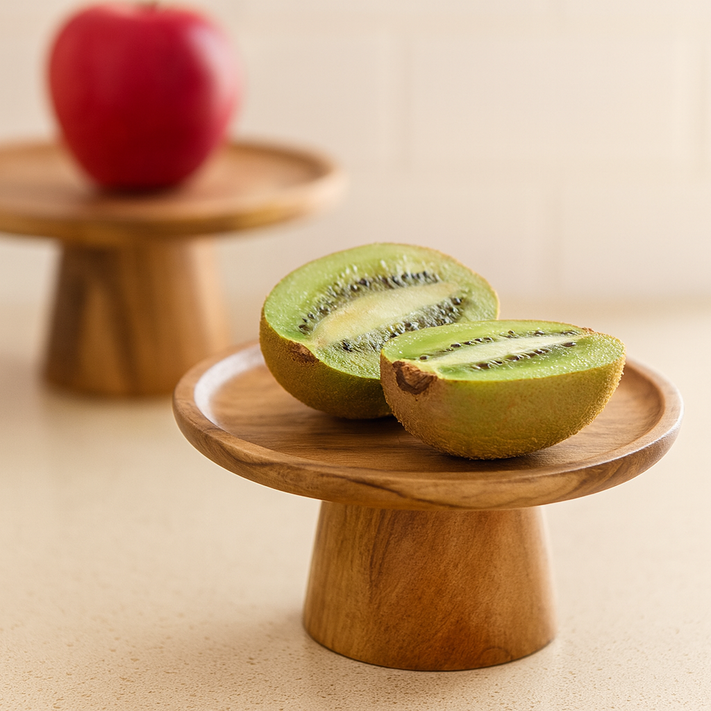 KEMORELA High Stand Wooden Cake Plate Creative Food Serving Trays Eco Natural Wood Dessert Fruit Snack Tray Home Decor