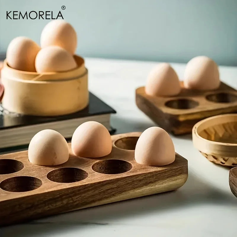 KEMORELA 1PCS Modern Wooden Egg Storage Box - Multi-Compartment Kitchen Organizer for Fresh Eggs Perfect for Home Cooking Baking