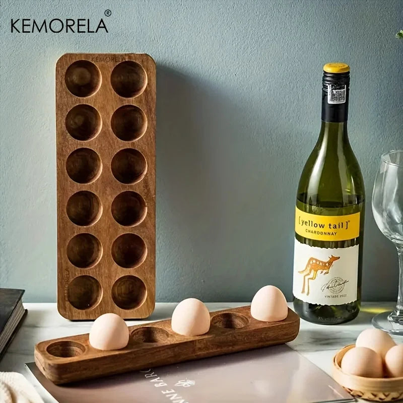 KEMORELA 1PCS Modern Wooden Egg Storage Box - Multi-Compartment Kitchen Organizer for Fresh Eggs Perfect for Home Cooking Baking