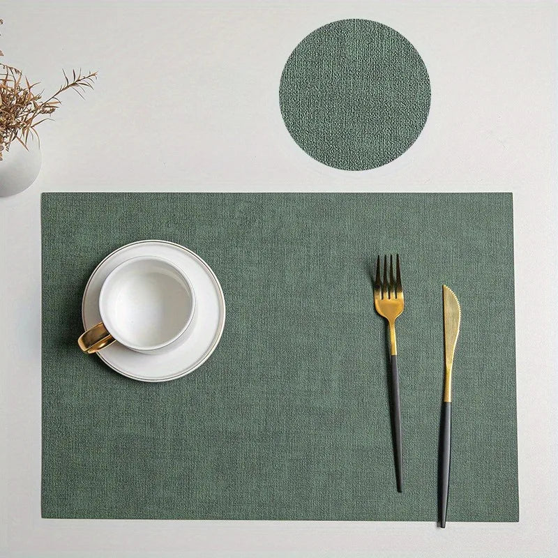 Leather Table Place Mats,Dual-Sided Cloth Pattern Rectangle Placemats for Dining Table Heat-Resistant Waterproof Mats, Placemats