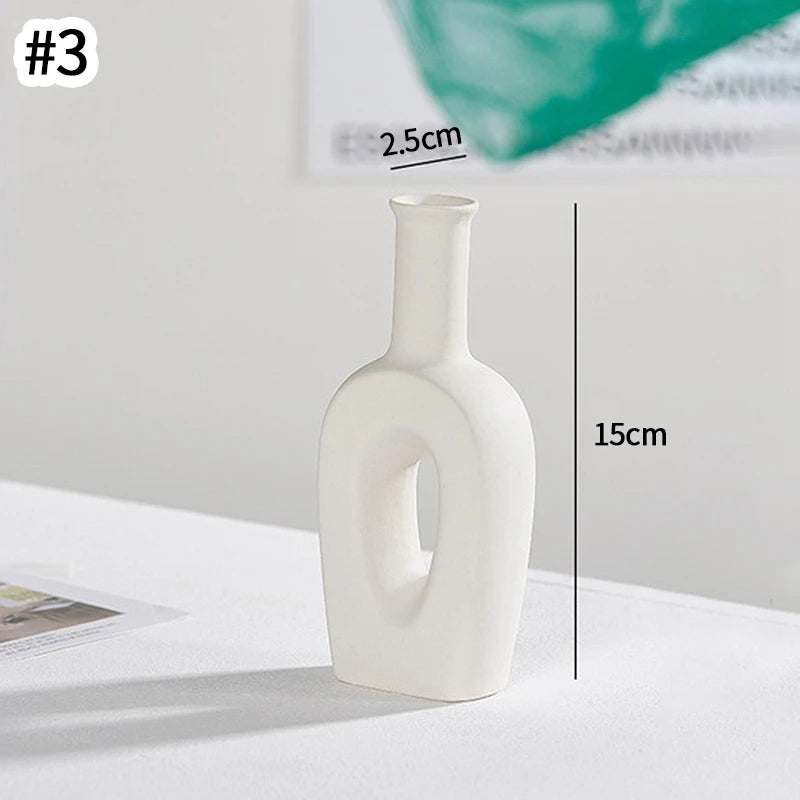 INS Ceramic Vase White Flower Pot Nordic Decorative Vase Dry Flower Vases for Home Living Room Desktop Decor ваза для цветов